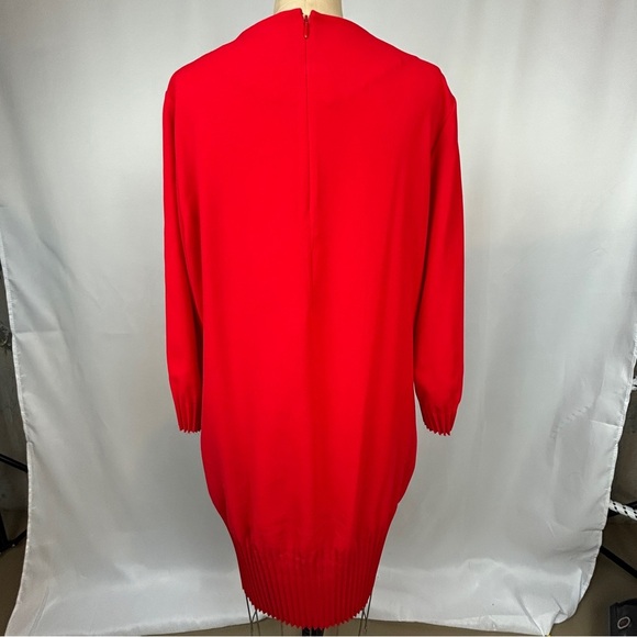 COS Red Long Sleeve Midi Pleated Raw Hem Dress Size 10 - Picture 6 of 15